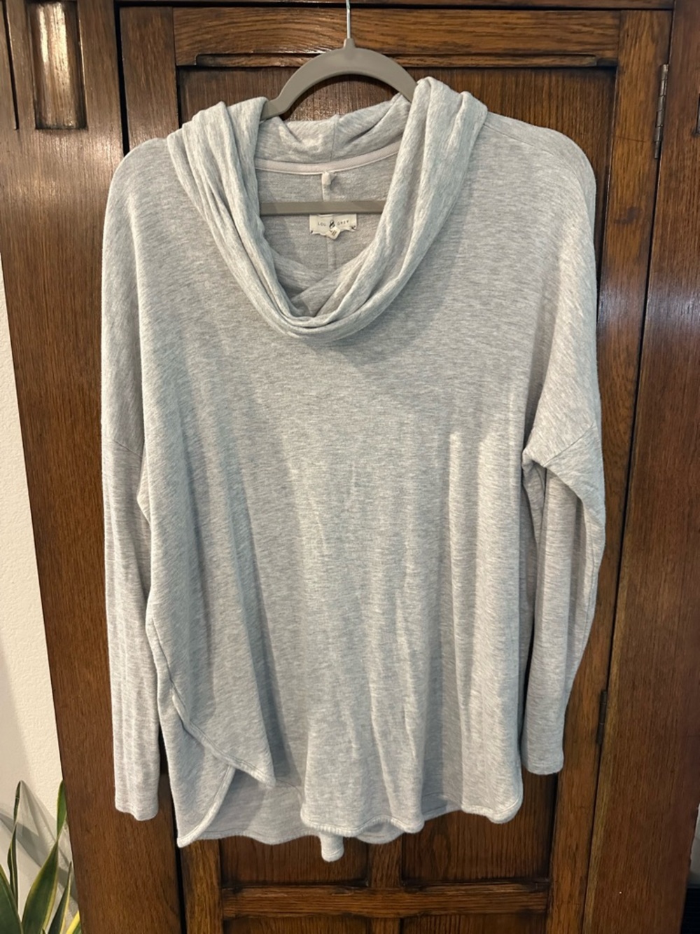 Lou & Grey Light Gray Draped Cowl Neck Sweater